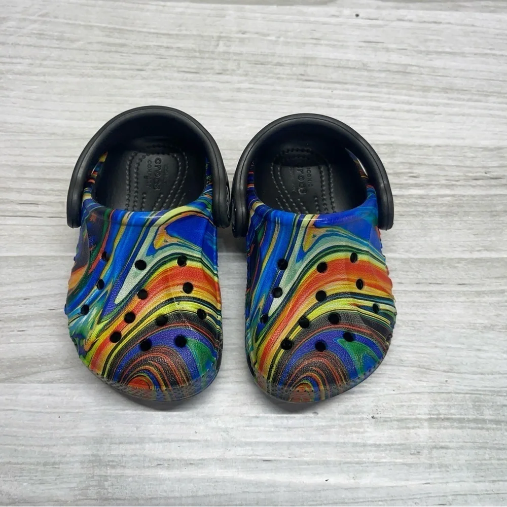 CROCS Baya Seasonal Printed Multicolor Rainbow Black Baby Size 4C